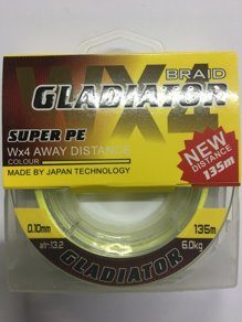 Плетеный шнур Gladiator WX4, 135м (40кг, 0.40mm, Желтый)